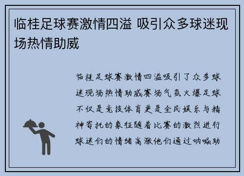 临桂足球赛激情四溢 吸引众多球迷现场热情助威